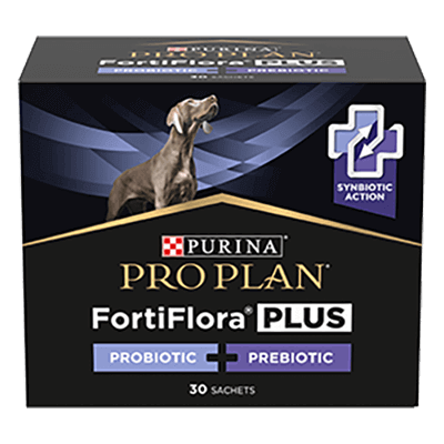 Purina Pro Plan FortiFlora Plus Hundeprodukt in Verpackung mit 30 Sachets