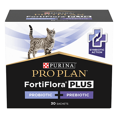 Purina Pro Plan FortiFlora Plus Katzenprodukt in Verpackung mit 30 Sachets